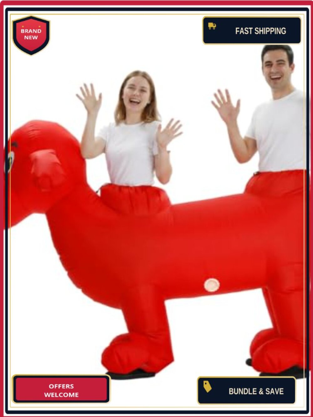 2 Person Inflatable Dachshund Costume Adults Couples One Size Polyester